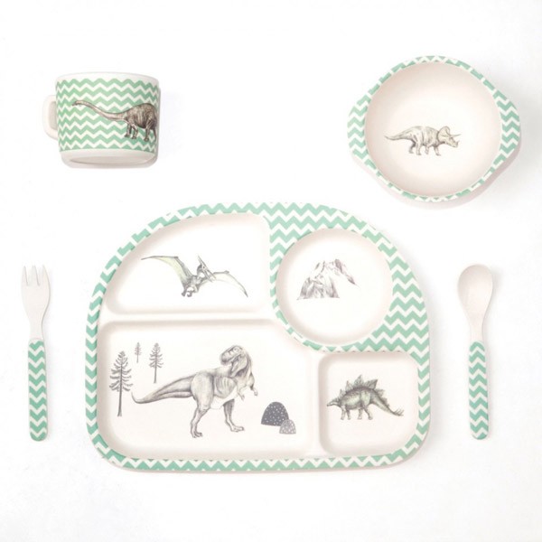 Bamboo 5-piece Dinnerware set – Dinosaur Feast