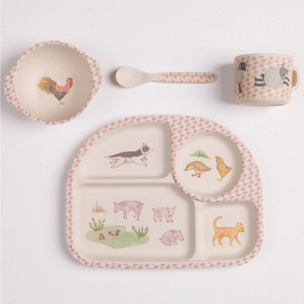 Bamboo 4-Piece Dinnerware Set – Farmyard Feast